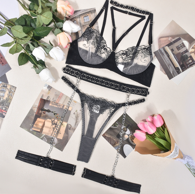 Embroidered Erotic Lingerie Set